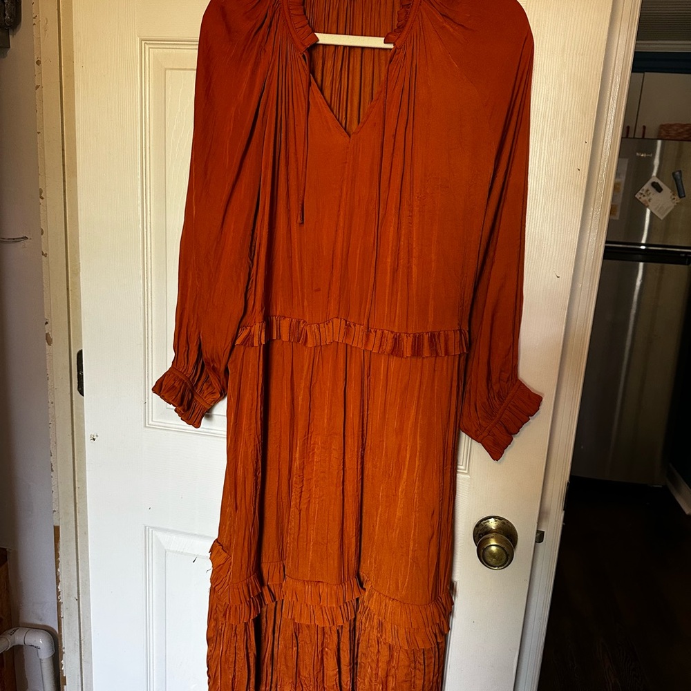 Current Air Elegant Orange Satin Maxi Dress